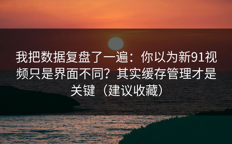 我把数据复盘了一遍：你以为新91视频只是界面不同？其实缓存管理才是关键（建议收藏）